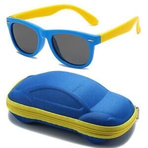 New baby blue frame sunglasses and case